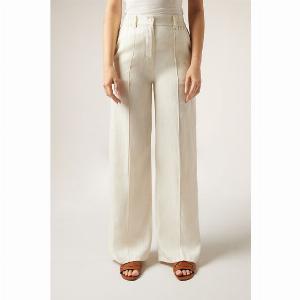 Calzedonia Pantalon palazzo en lin et Lyocell Eco Femme Blanc avorio Taille XS