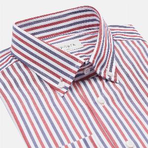 Camicia righe rosso cotone tessuto con armatura a tela collo stile collo button down piccolo