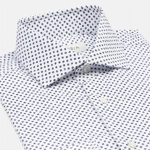 Camicia fantasie bianco cotone tessuto con armatura a tela collo stile collo francese aggiornato a punte corte