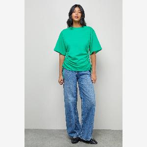 Warehouse Womens Gathered Waist Boxy TShirt in Bright Green Size 8