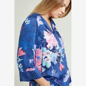 Mara venier per luisa viola blusa caftano in satin stampato donna
