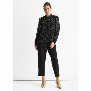 15 Discount on Black Dobby Star Chiffon Blouse with Tie Neck Available Now