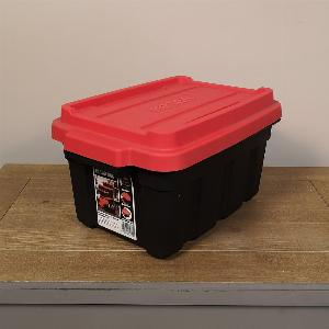 11L Black and Red Small Tuff Stackable Storage Box with Lid and Carry Handles