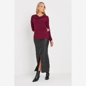 Lts Tall Burgundy Red Cowl Neck Asymmetric Top 18 Lts  Tall Womens Long Sleeve Tops