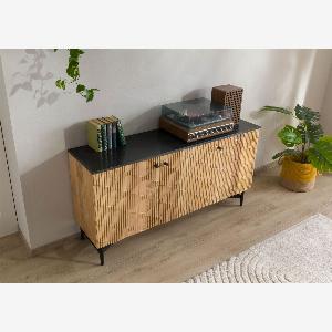 Buffet en bois dAcacia 150x40x76 naturel laqué  marbre noir LONDON 100