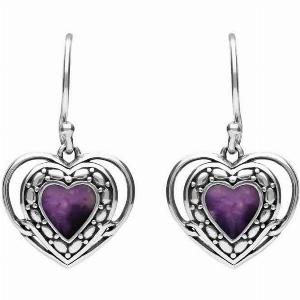 Sterling Silver Blue John Heart in Heart Drop Hook Earrings