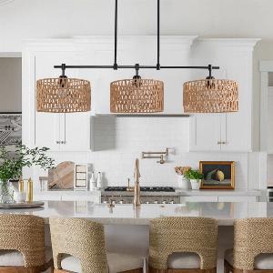 Lightsin 3Shade Handwoven Pendant Light  EcoFriendly Rustic Ceiling Lighting for Kitchen Islands  Dining Areas