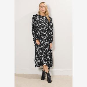 Enjoy 48 Off LTS Tall Womens Black Spot Print Tiered Smock Dress Size 16