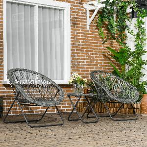 Outsunny Salon de jardin extérieur en résine ensemble table et chaises dextérieur pour 2 personne table 2 fauteuil pliables gris
