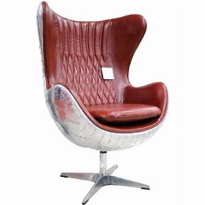Enjoy 60 Discount on Aviator Swivel Egg Aluminium Vintage Red Leather Chair