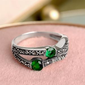 Enjoy 43 Discount on John Greeds Silver Marcasite  Emerald CZ Ring