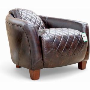 Vintage Quilted Leather Tub Chair Distressed Tobacco Brown Armchair
