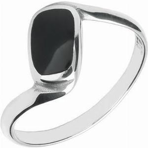 Sterling Silver Whitby Jet Oblong Twist Ring