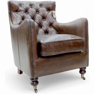 Ancient Mariner Buttoned Back Vintage High Back Distressed Brown Leather Armchair