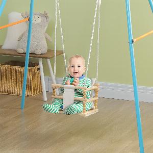 AIYAPLAY Altalena per Bambini 936 Mesi in Legno e Cotone con Corda Regolabile e Cuscino 30x30x110180 cm Aosom