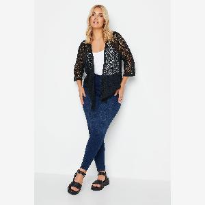 Yours Cardigan Noir Style Crochet En Cascade  Womens Curve  Plus Size Yours