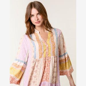 V Neck Smock Midi Dress  M  STONE