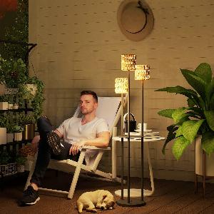 Outsunny Solar Stehlampe Rattan Solarlampen mit Lichtsensor 3 Lichte Regal Solarleuchte im BohoStil IP44 Wasserdichte Solarlampe Outdoor Lampe Solarlaterne für Garten Balkon Außen Rasen Ø37 x 144H cm   Aosom