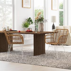 HOMCOM Duo Chaises Salle à Manger Design Bohème Assise Tressée Pieds Acier Blanc   Aosom France