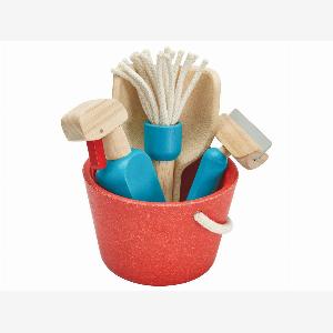 PlanToys Kinder Hausputz Set aus Kautschukholz Maße 125 x 23 cm