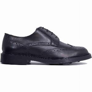 Scarpe stringate da uomo in pelle nera con suola in gomma