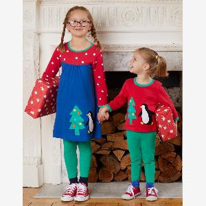 Organic Penguins Christmas Applique TShirt Dress  45y 110cm