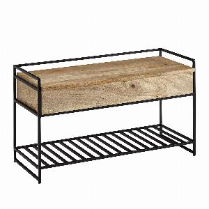 FineBuy Sitzbank mit Stauraum 90 cm Mango Massivholz  Garderobenbank Holz mit Schuhablage  Schuhbank mit Sitzfläche  Flurbank Handmade