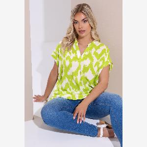 Yours Curve Chemisier À Col Cranté Abstrait Vert Citron Womens Curve  Plus Size Yours