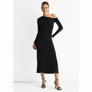 Black Hot Fix Studded Jersey Midi Dress