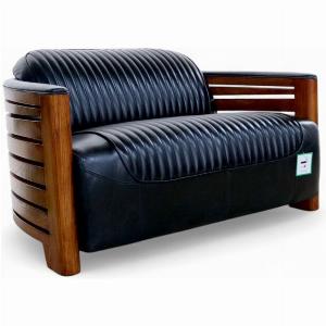 Aviator Pirogue 2 Seater Man Cave Sofa Vintage Black Leather