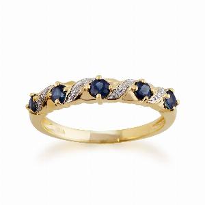 Art Nouveau Sapphire  Diamond Half Eternity Ring in 9ct Yellow Gold 235