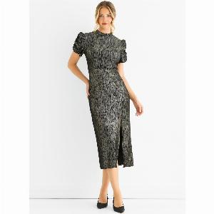 Black Foil Velour Midi Dress