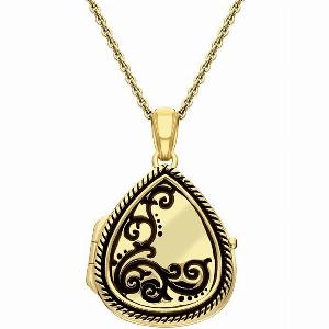 Yellow Gold Plated Sterling Silver Pear Swirl Rope Edge Keepsake Locket