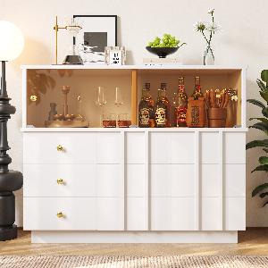 Küchenschrank Sideboard mit Glastüren Aufbewahrungsschrank für Esszimmer und Wohnzimmer Einfache Reinigung bis 60 kg 120  33  95 cm Weiß
