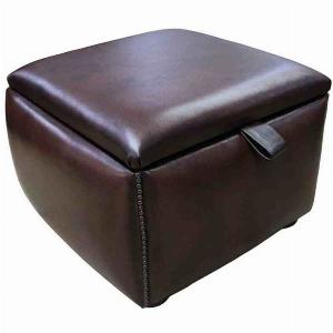 Chesterfield 1930s Storage Box Pouffe Antique Brown Leather  DesignerSofas4U