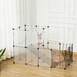 PawHut Enclos lapin interieur 2 niveaux parc modulable pour petits animaux 27pcs 140 x 70 x 90 cm noir
