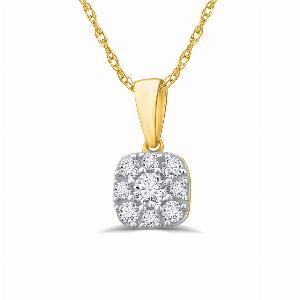 Dainty Cushion Shaped Yellow Gold Lab Grown Cluster Diamond Necklace  14  1 12 CT TW
