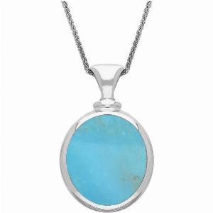 Sterling Silver Whitby Jet Turquoise Small Double Sided Oval Fob Necklace  Default Title  Silver