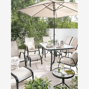 Versailles 11Piece Garden Set Stone 6 Chairs Table Parasol Stackable