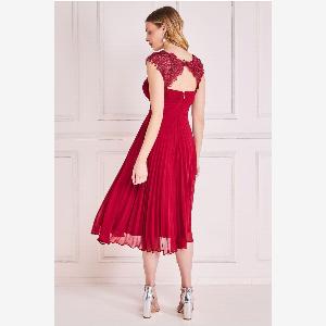 Goddiva Crochet  Pleated Top Midi  Burgundy