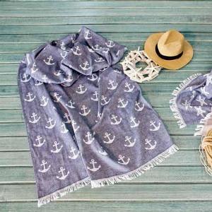 Anchor Hammam Towel  Throw in Navy Blue 100 Cotton  Now 1350
