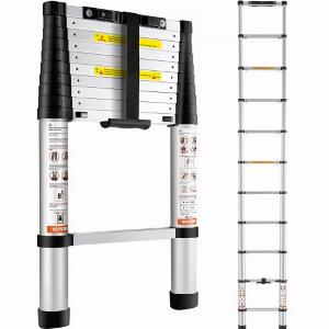 VEVOR Telescoping Ladder 320 cm Aluminum Onebutton Retraction Collapsible Extension Ladder 1701 kg Capacity w Nonslip Feet Portable Multipurpose Compact Ladder for Home RV Loft ANSI Listed