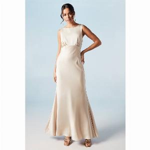 Trailing Bow Back Satin Bridesmaids Dress  Champagne