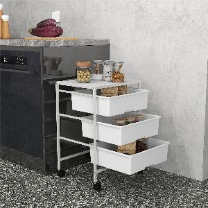 HOMCOM Rollwagen Servierwagen mit 3 Etagen Griffe Aufbewahrungswagen für Küche Wohnzimmer 408 x 335 x 605 cm Weiß   Aosom