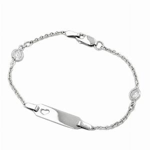 Schildarmband für Kinder 17mm Ankerkette mit Herz und Zirkonias 15cm