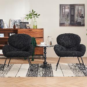 Teddy Fauteuil relax Chaise de Dressing en Velours avec Pieds en Métal tissu doux rembourré accoudoir caractéristique pour salon et chambre Noir