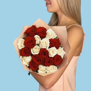 20 Premium White and Red Roses