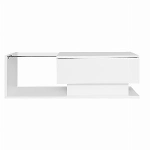 Modern LED Coffee Table with High Gloss Finish Glass Top and Drawer Oblong Coffee Table for Living Room 100L x 50W x 32H cm White   AosomUK