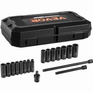 VEVOR Impact Sockets Set 18pcs 6Point 38 Drive Bit Ratchet Tool Kit Case