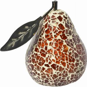 Clisson Decorative Mosaic Glass Pear Fruit With Leaf In Natural